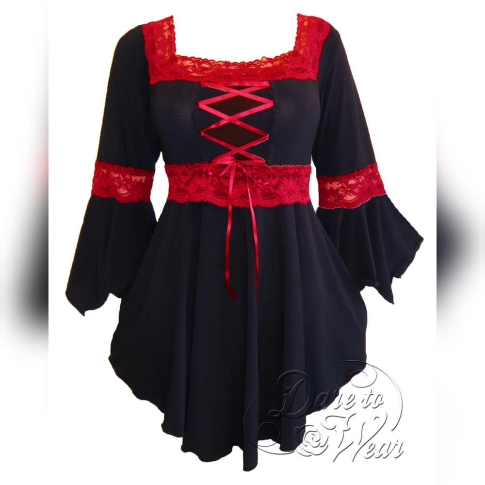 Dare to Wear Renaissance Top with Red Lace 2X 16 18
